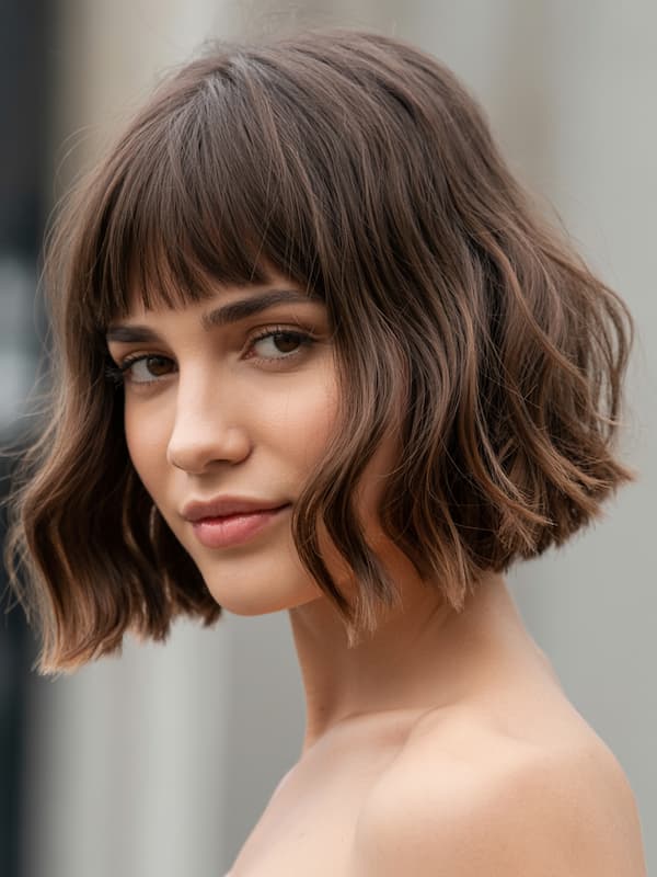 Beachy Wavy Bob with Blunt Bangs