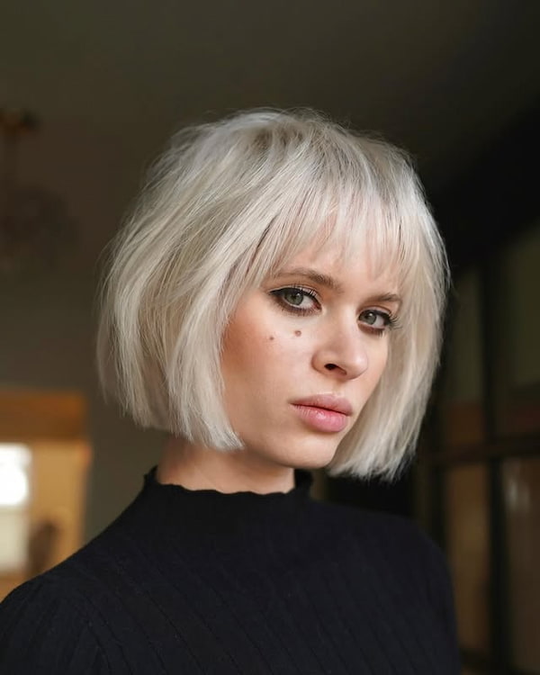 Blonde Blunt Bob with Wispy Bangs