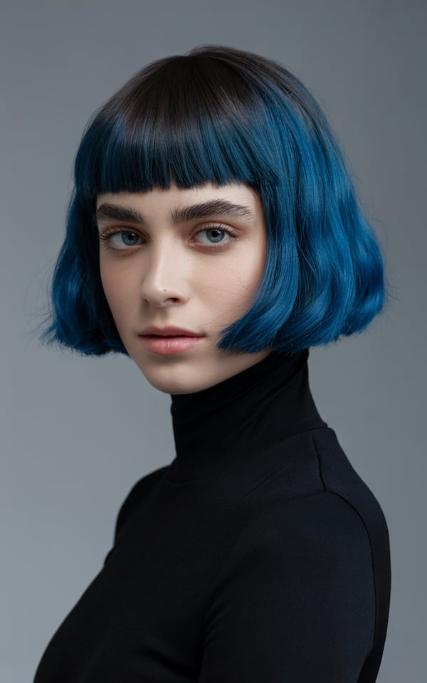 Blue Blunt Bangs with Mini Bangs