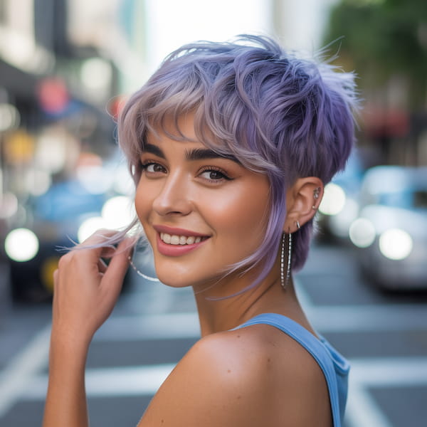 Blue Pixie Mullet with Long Bangs 