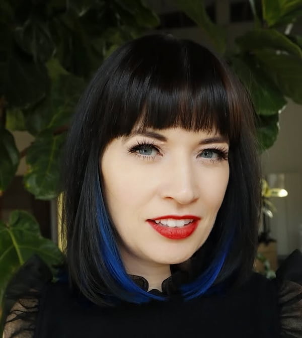 Blunt Bob with Blue Highlights and Blunt Bangs