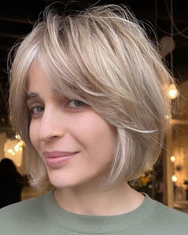 Bob with Feathery Curtain Bangs 