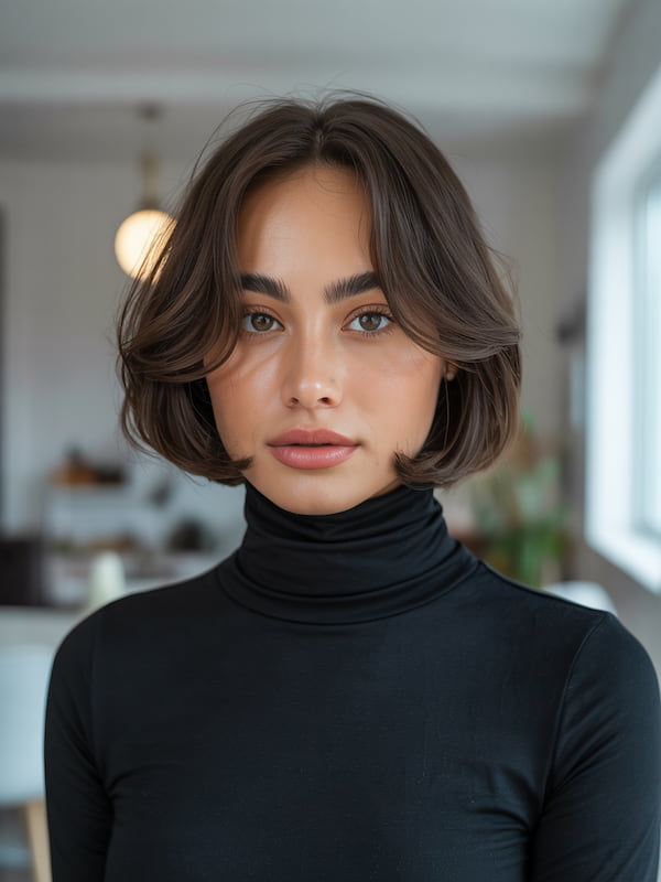 Center-Parted Bob with Curtain Bangs 