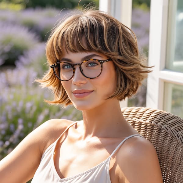 Feathered Bob with Blunt Bangs  