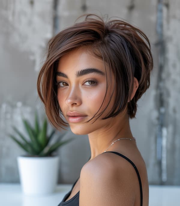 Layered Short Hair with Nape and Side Bangs 