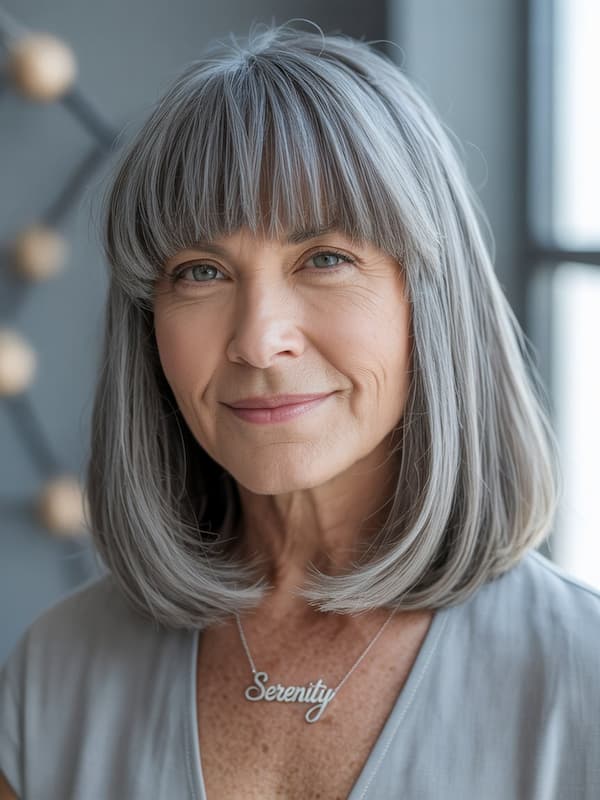 Long Bob with Blunt Bangs for Women over 50
