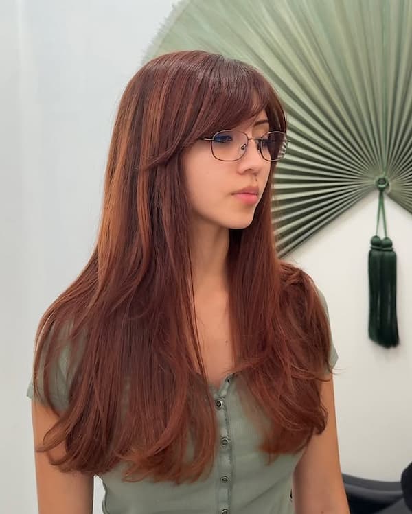 Long Brunette Hair with Side Bangs