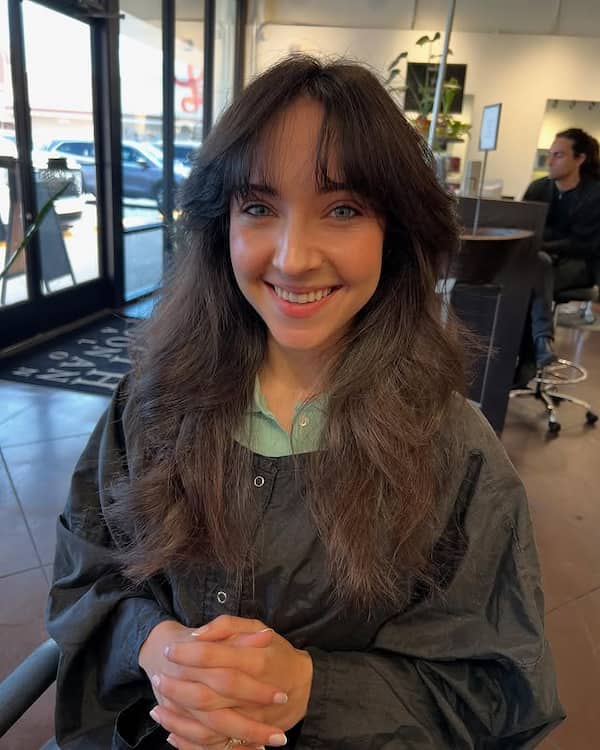 Long Layered Hair with Wispy Bangs 