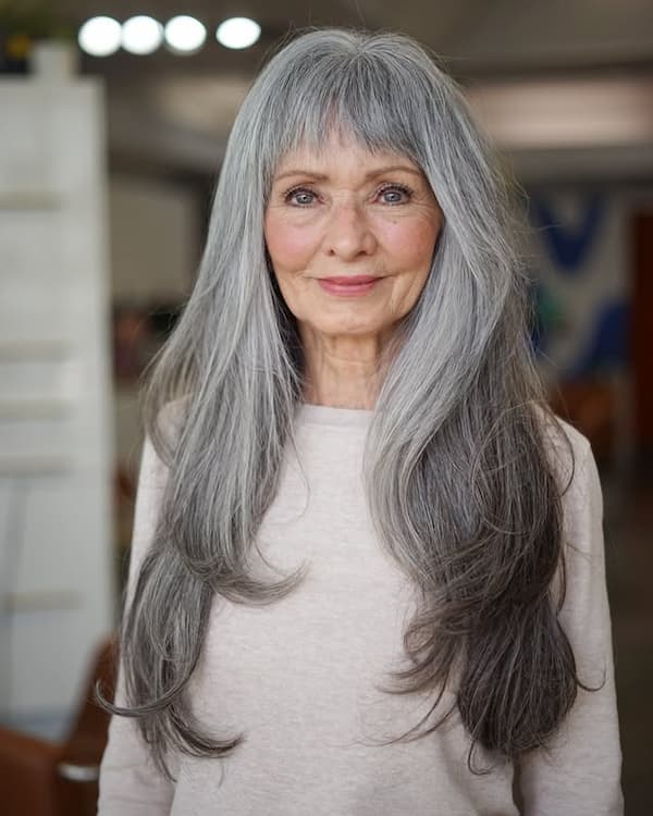 Long Layered Haircut with Fringey Bangs 