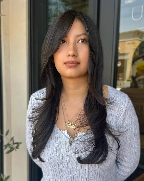Long Layers with Side Bangs 