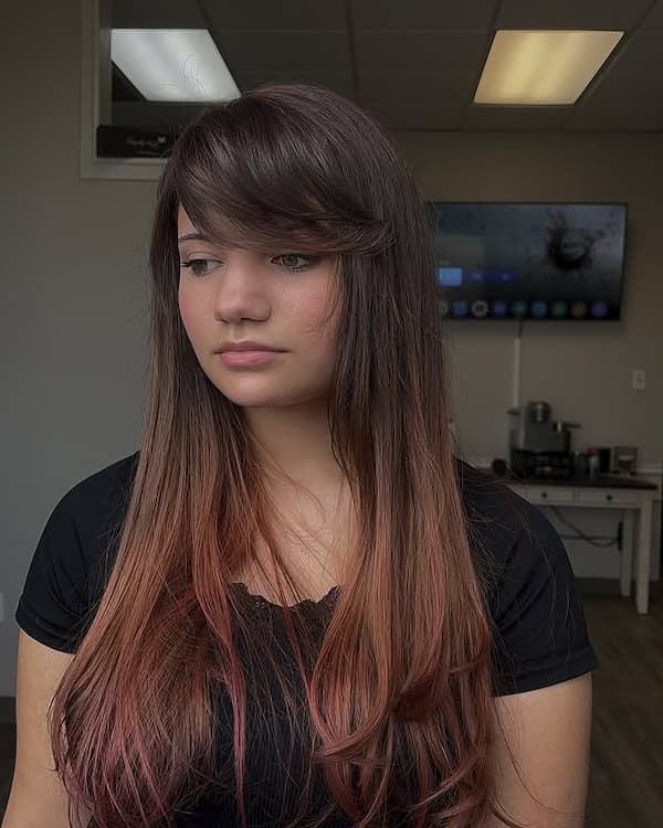 Long Quick Weaves with Side Bangs 