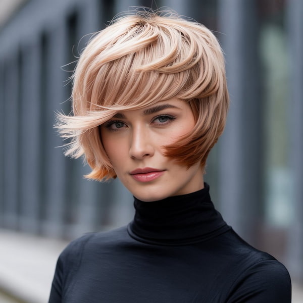Pink Bixie with Layered Side Bangs