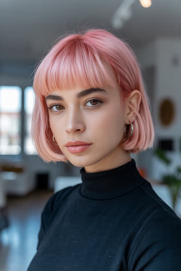Pink Bob with Blunt Bangs