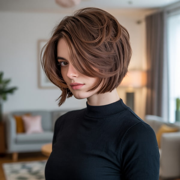 Rounded Chin-Length Bob with Feathered Bangs
