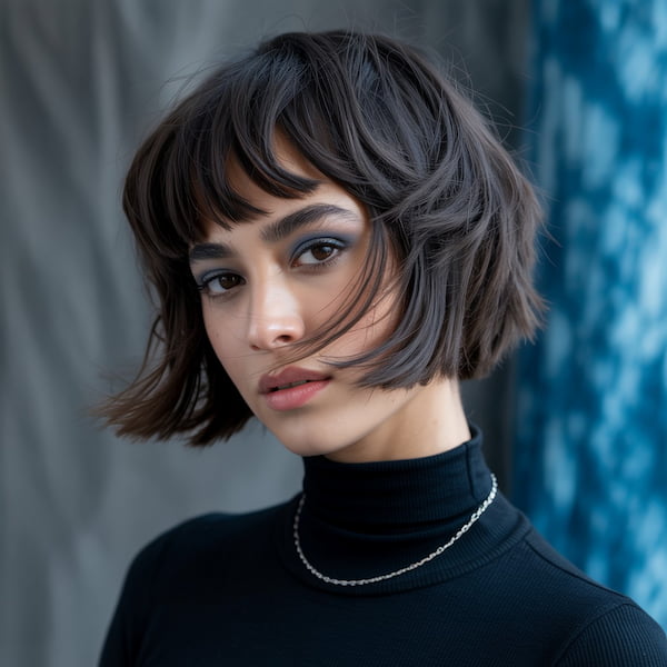 Shaggy French Bob with See-Through Bangs 