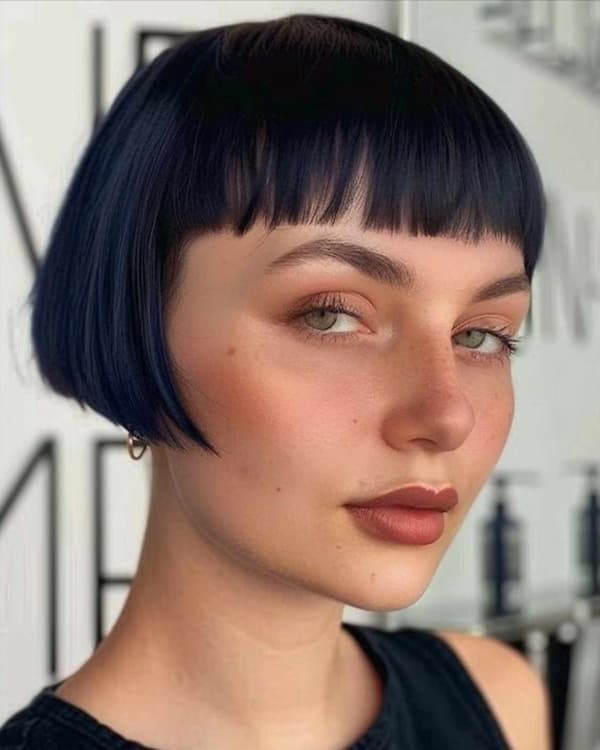 Short Blunt French Bob with Baby Bangs 