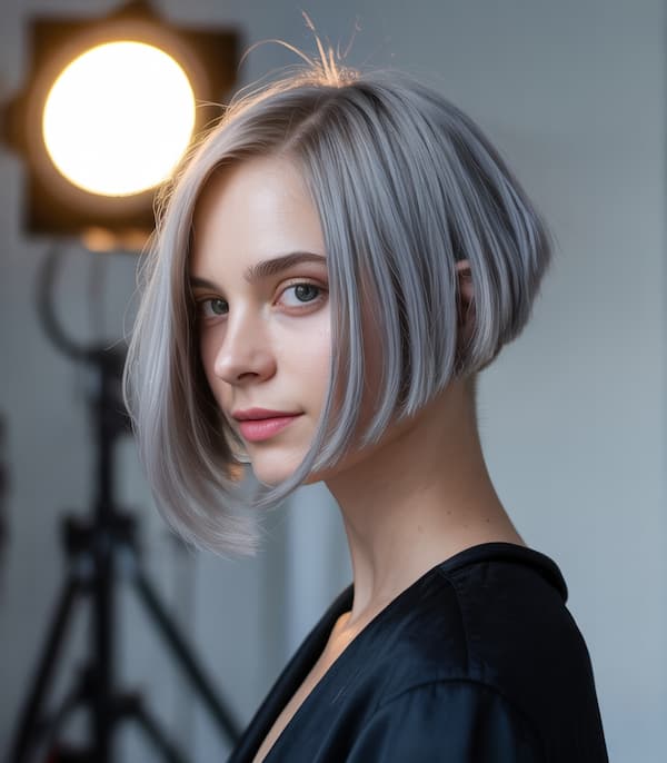 Side-Parted Gray Inverted Bob 