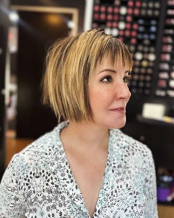 Textured Blunt Bob with Wispy Bangs