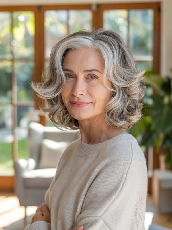 Wavy Bob with Curtain Bangs 
