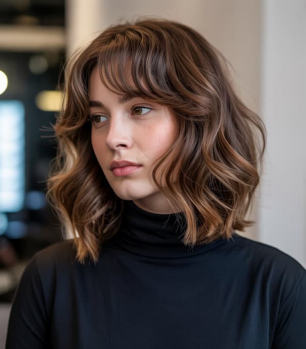 Wavy Lob with Side Bangs