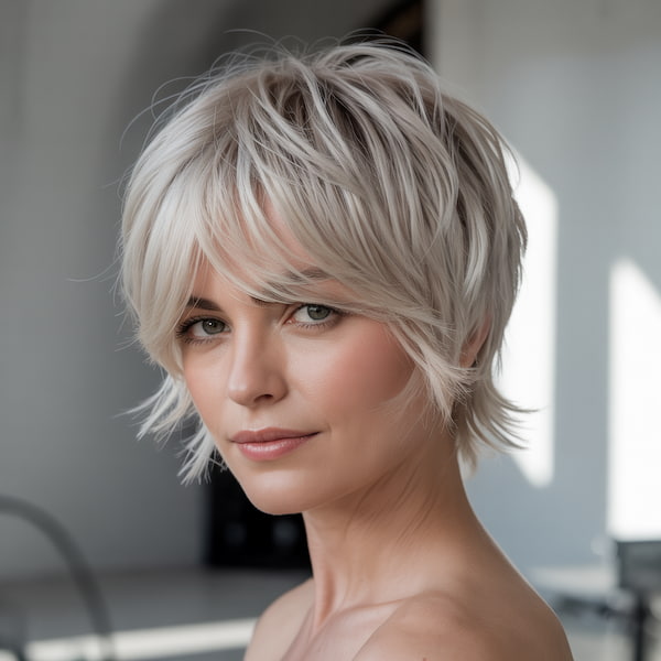 Blonde Shaggy Bixie with Long Bangs&nbsp;