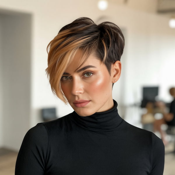 Brown and Black Asymmetrical Pixie&nbsp;