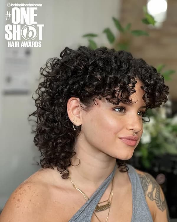 Curly Mullet with Bangs