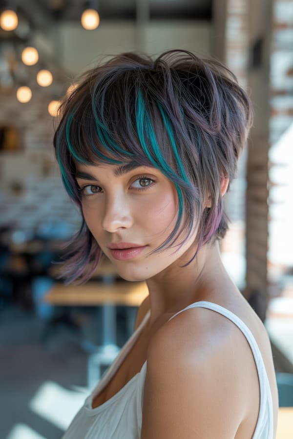 Edgy Shaggy Pixie with Color Highlights