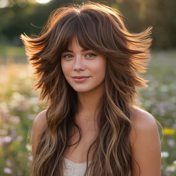 Feathered Shaggy Cut with Choppy Bangs