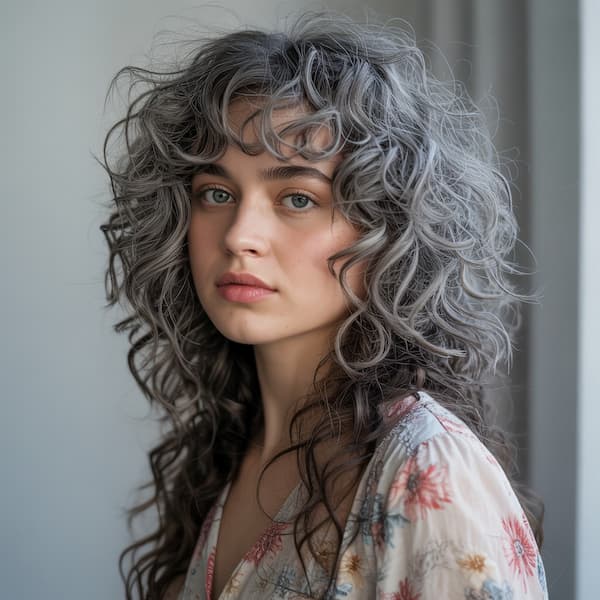 Gray Long Curly Shag