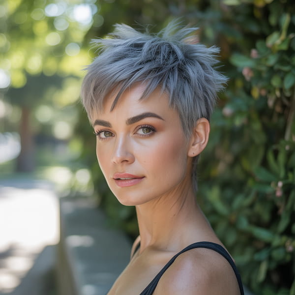 Gray Undercut Spiky Pixie 