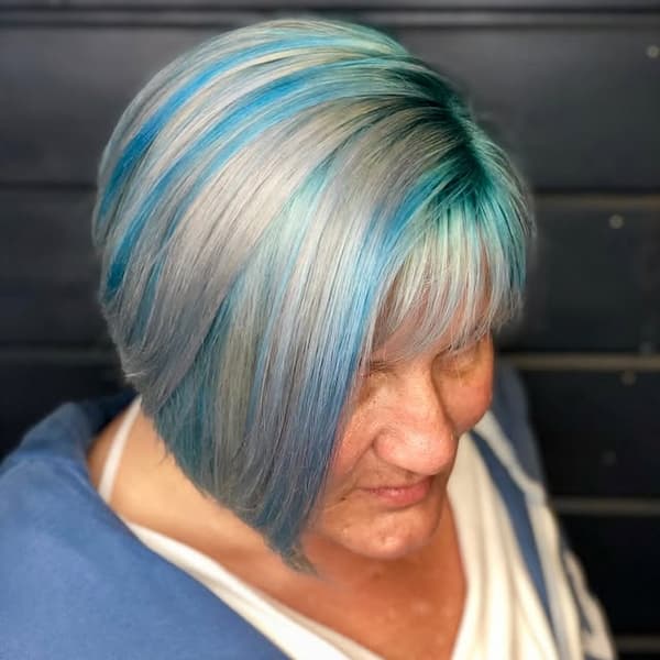 Gray and Blue Asymmetrical Pixie for Older Women