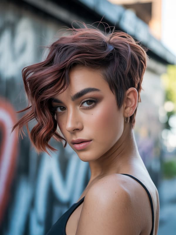 Layered Pixie with Long Side Bangs 