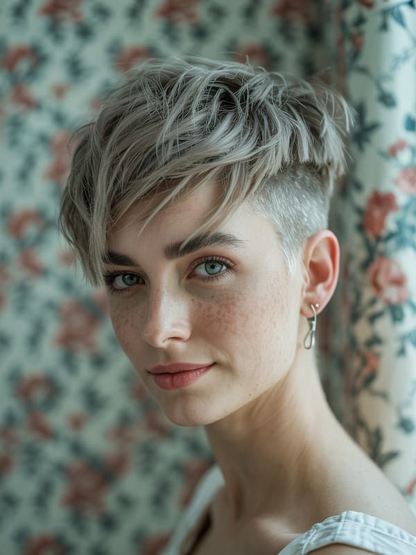 Layered Punk Pixie with Bangs and Shaved Side 