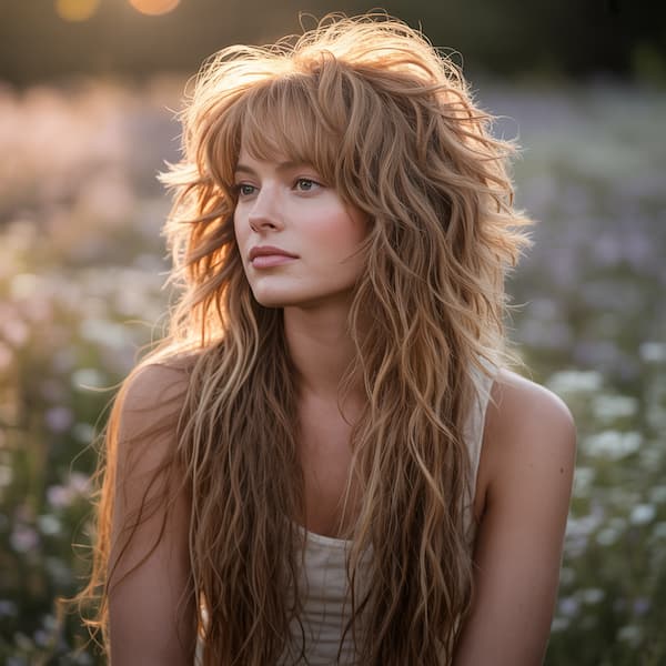 Loose Wavy Shaggy Cut with Choppy Bangs&nbsp;