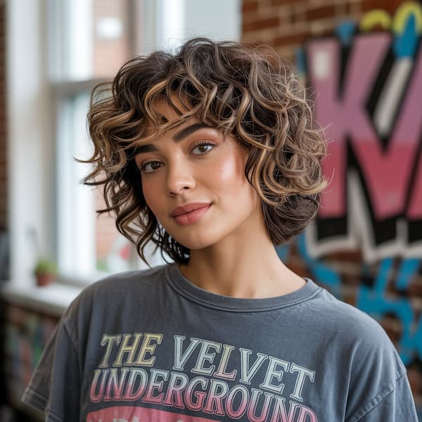 Mixed-Tone Curly Shaggy Bob 