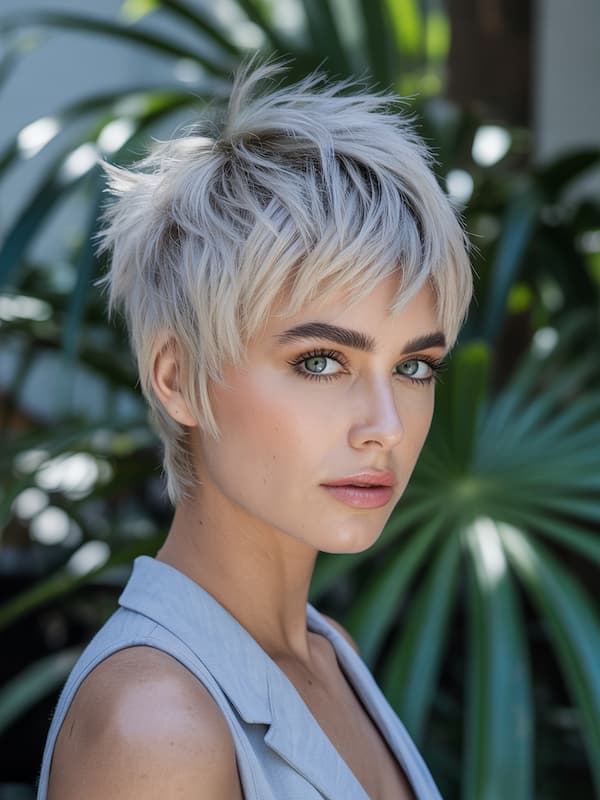 Pure Blonde Choppy Pixie with Spiky Layers 