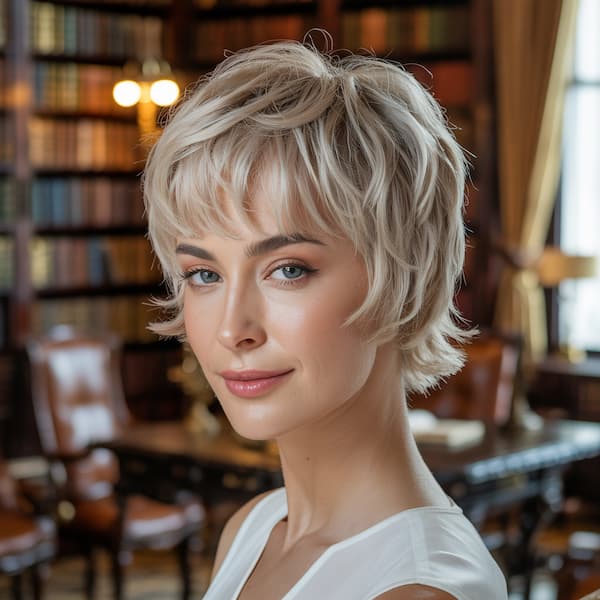Pure Blonde Shaggy Pixie with Wispy Bangs&nbsp;