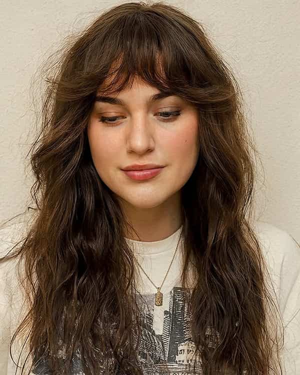 Simple Long Shaggy Cut with Bangs&nbsp;