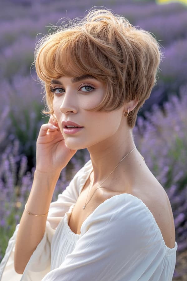 Stepped Layered Pixie with Wispy Bangs 