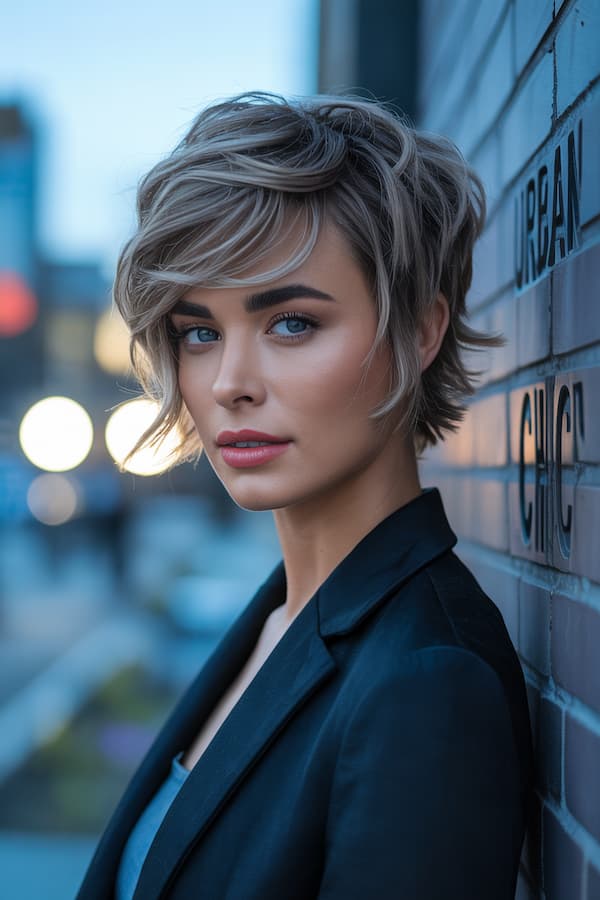 Summer Layered Pixie with Long Bangs