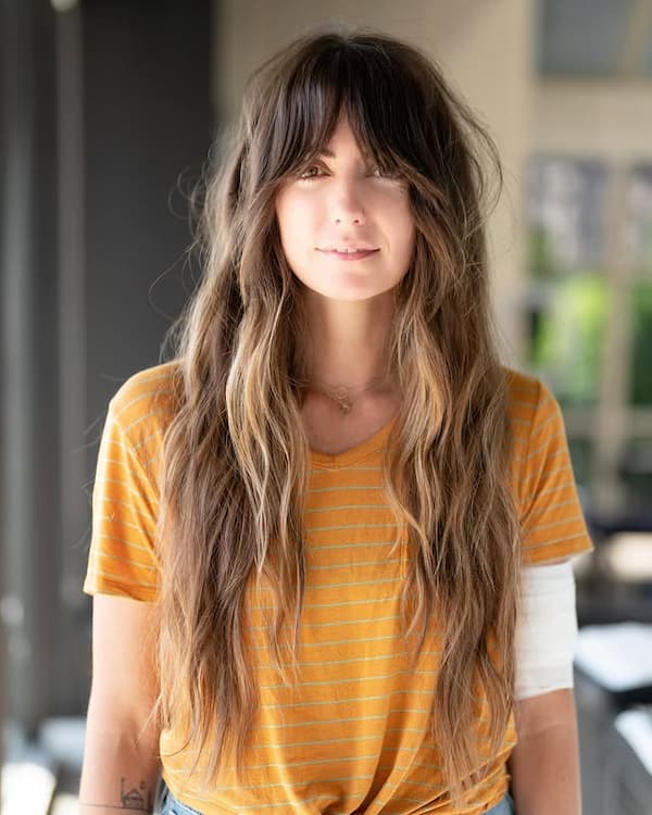Very Long Shaggy Cut with Wispy Bangs