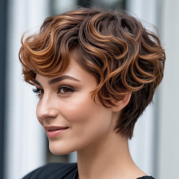 Brown Layered Wavy Pixie 