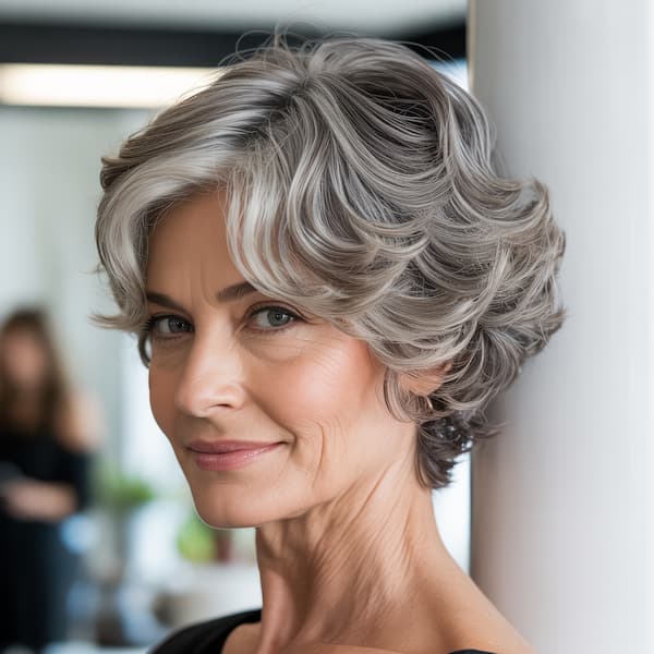 Gray Long Layered Wavy Pixie