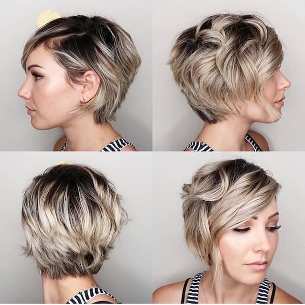 Layered Wavy Pixie with Long Side Bangs