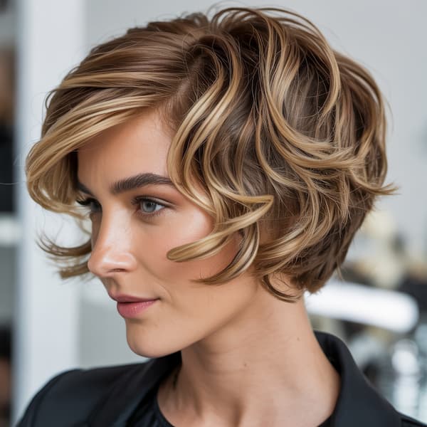 Side-Parted Wavy Pixie Bob 