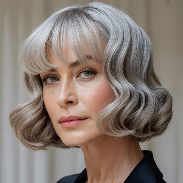 Blunt Wavy Bob with Wispy Bangs