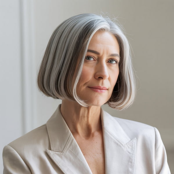 Gray Blunt Bob for Women Over 50