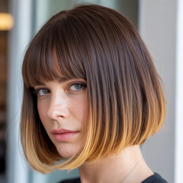Ombre Blunt Bob with Blunt Bangs