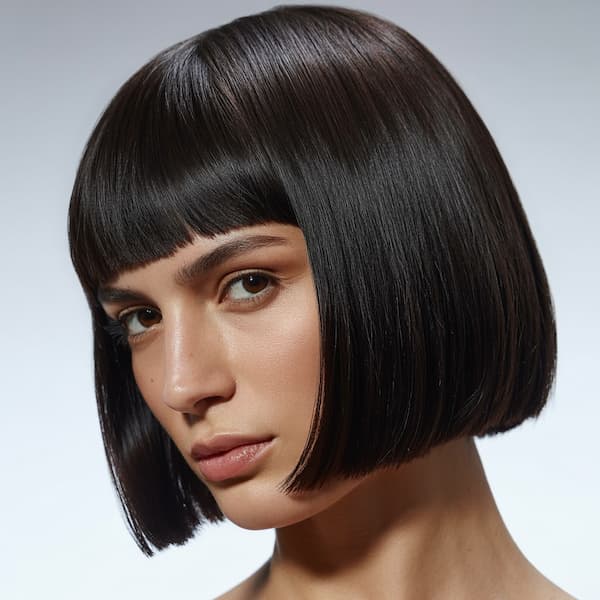 Pure Black Blunt Bob and Bangs